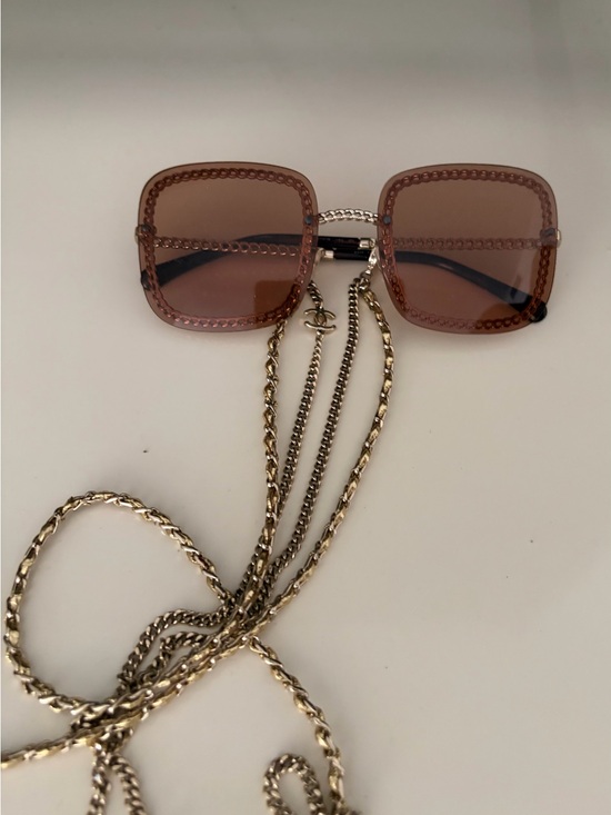 CHANEL Accessories - CHANEL Square Sunglasses with Pink/Brown Lenses and Gold Chain Ch4244 Col. 395/3